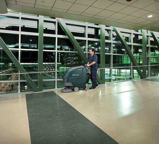 Nobles Speed Scrub 300 walk behind scrubber airport floor