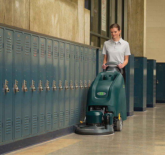 Nobles scrubber cleaning a school. Nobles scrubber cleaning a school.