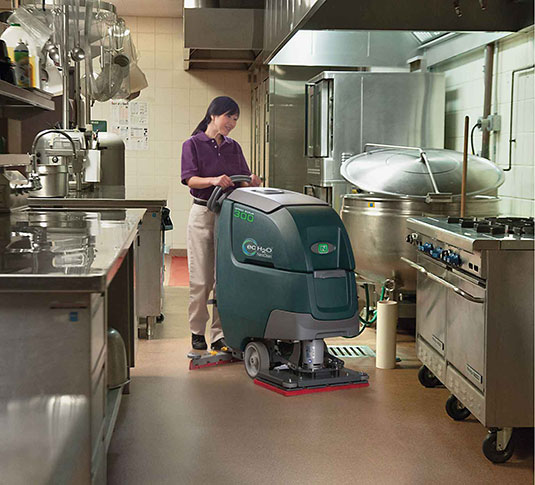Nobles Speed Scrub 300 cleaning a kitchen floor. Nobles Speed Scrub 300 cleaning a kitchen floor.
